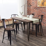 COSTWAY Tolix Style Dining Stools with Wood Seat and Backrest, Industrial Metal Counter Height Stool,