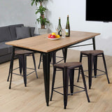 COSTWAY Tolix Style Dining Stools with Wood Seat and Backrest, Industrial Metal Counter Height Stool,