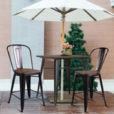 COSTWAY Tolix Style Dining Stools with Wood Seat and Backrest, Industrial Metal Counter Height Stool,