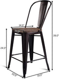 COSTWAY Tolix Style Dining Stools with Wood Seat and Backrest, Industrial Metal Counter Height Stool,