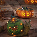 Garden Statue Snail Figurine - Solar Powered LED Lights for Indoor Outdoor Fall Decor