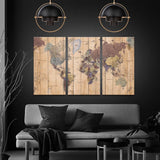 Kreative Arts Large Size 3 Panel Vintage World Map Canvas Wall Art