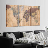 Kreative Arts Large Size 3 Panel Vintage World Map Canvas Wall Art