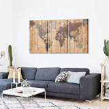Kreative Arts Large Size 3 Panel Vintage World Map Canvas Wall Art