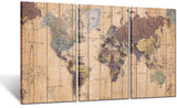 Kreative Arts Large Size 3 Panel Vintage World Map Canvas Wall Art