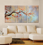 ARTLAND Modern 100% Hand Painted Flower Oil Painting on Canvas Orange Plum Blossom 3-Piece Gallery-Wrapped