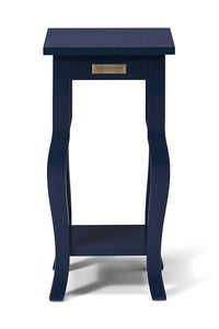 Kate and Laurel Lillian Wood Pedestal End Table Curved Legs with Shelf, Navy Blue