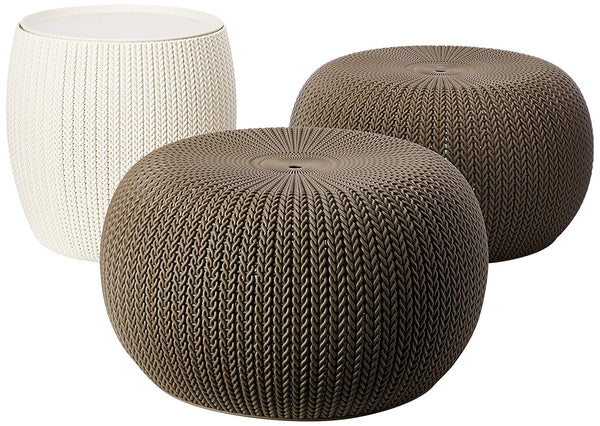 Keter Urban Knit Pouf Ottoman Set of 2 with Accent Table for Patio Dec Pete s Home Decor Furnishings