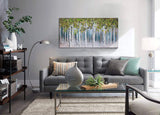 Large Green White Birch Painting Wall Art Decor for Living Room