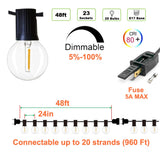 Newpow Outdoor String Lights 48ft with 25 Dimmable IPX6 Waterproof G40 LED Globe Bulbs