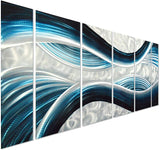 Pure Art Blue Desire Metal Wall Art, Large Scale Decor in Abstract Ocean Design, 3D Wall Art for Modern and Contemporary Decor, 6-Panels