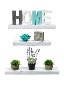 Rustic Farmhouse 3 Tier Floating Wood Shelf - Floating Wall Shelves (Set of 3)