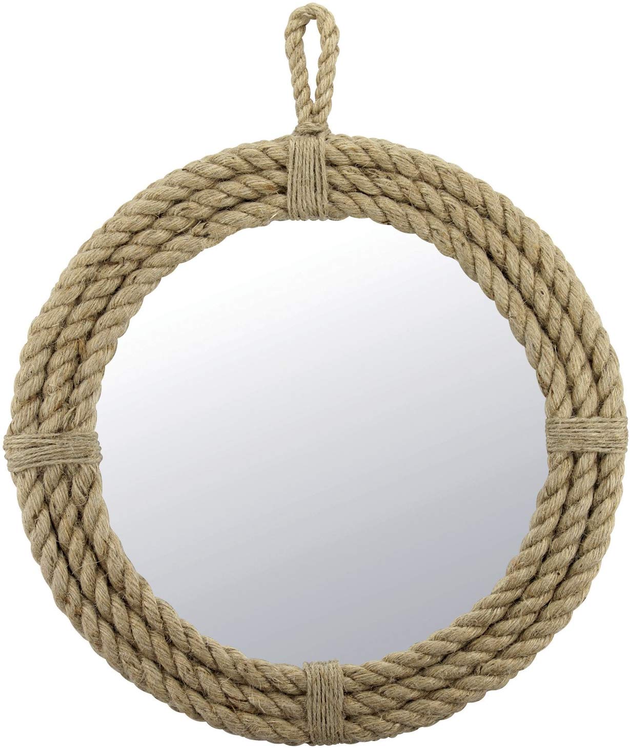 Stonebriar Small Round Wrapped Rope Mirror with Hanging Loop