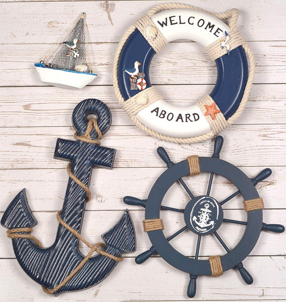 Wooden Nautical Lighthouse Anchor Wall Hanging Ornament, Beach