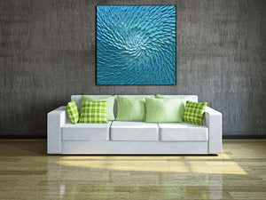 baccow 3030" Blue Green Oil Paintings on Canvas Abstract Paintings Wall Art Framed 3D Hand-Painted Flowers Wall