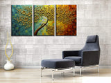 baccow Oil Paintings 3 Panel Wall Art 28203, Abstract 3D Flowers Trees Painting Canvas Palette