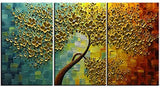 baccow Oil Paintings 3 Panel Wall Art 28203, Abstract 3D Flowers Trees Painting Canvas Palette
